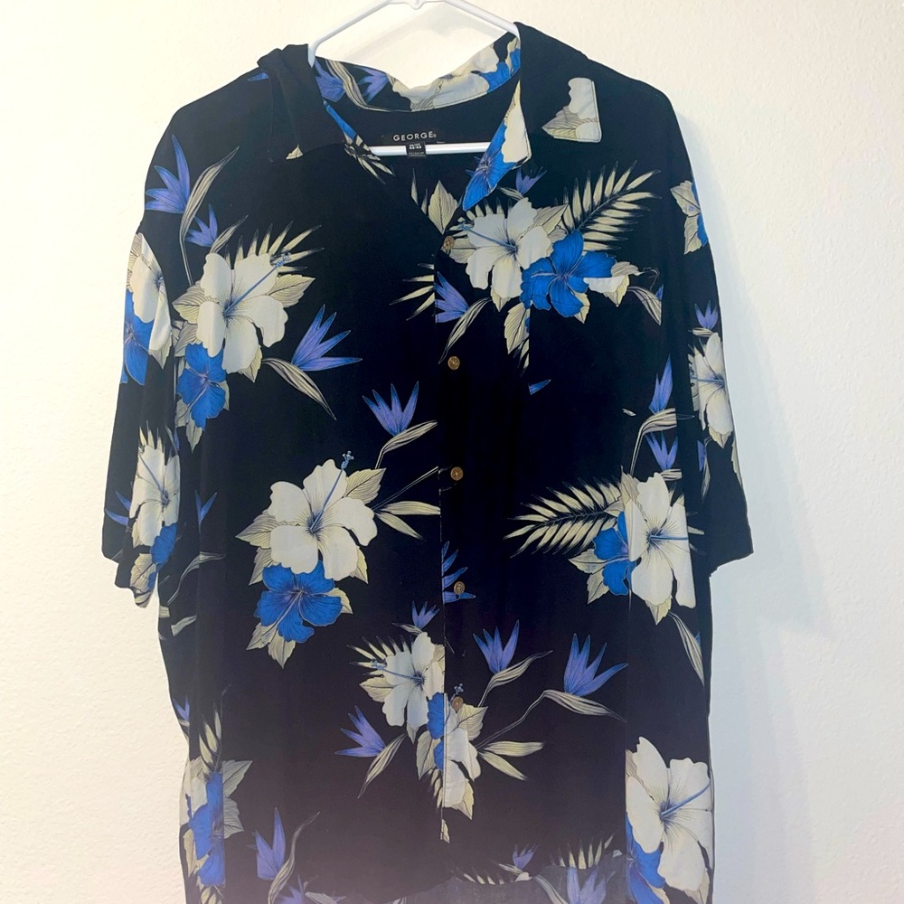 George Brand XL Black and Blue Hawaiian Casual Button Up